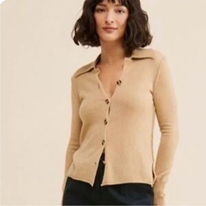 Tan Button-Up Cashmere Cardigan Free People